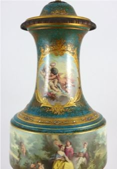 A large Sevres style porcelain ormolu mounted vase and cover, late 19th century-62 cms high. 61.5cm high, stained
